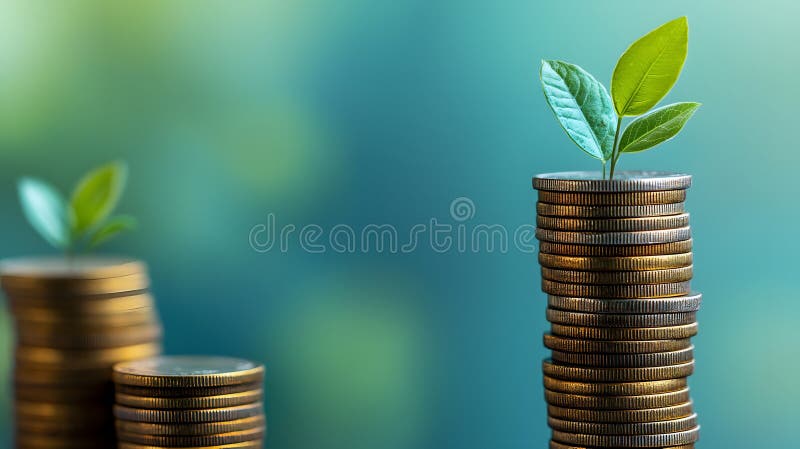 Plant growing from stacked coins symbolizing the intersection of nature and finance, highlighting environmental risk, sustainability, and the financial impact of ecological change